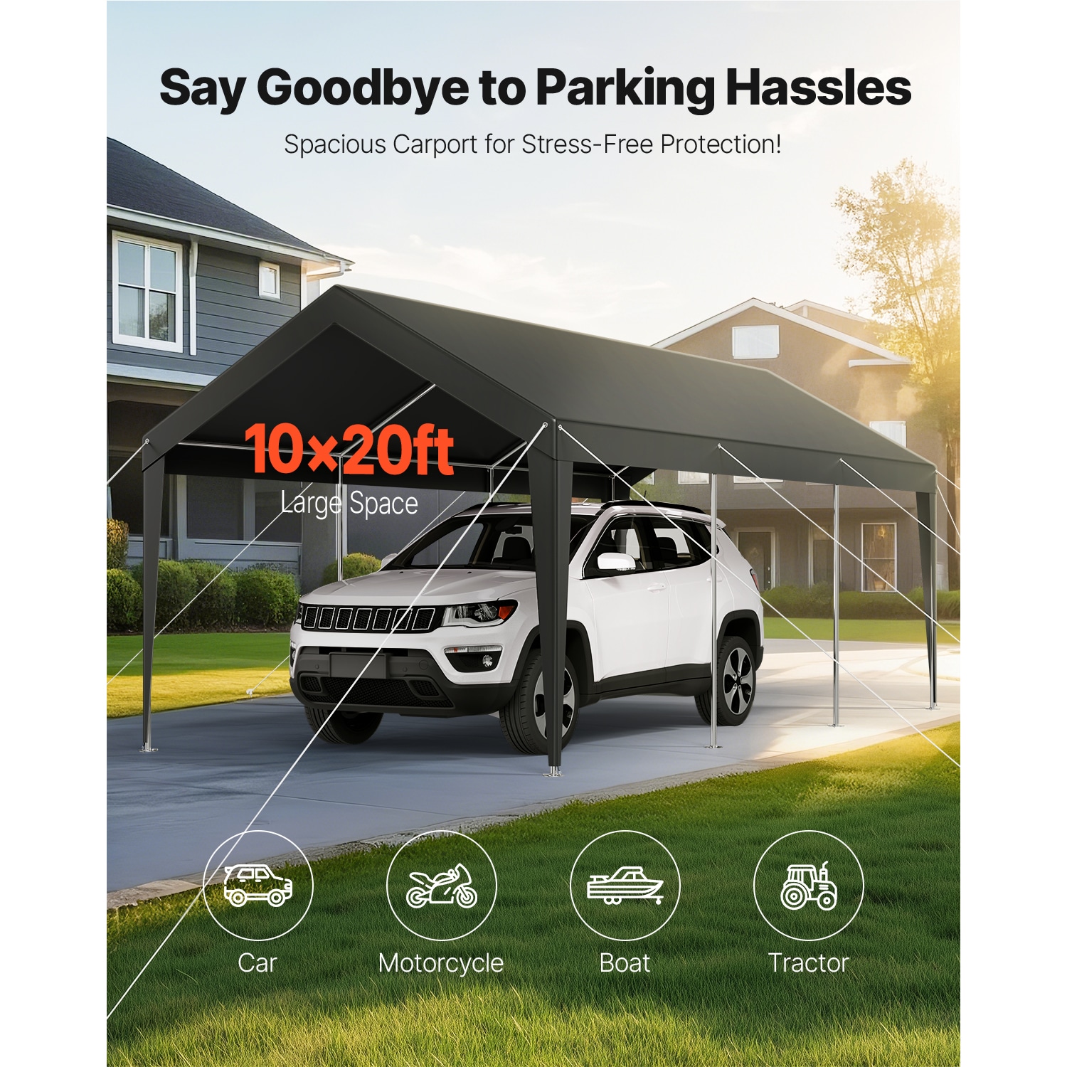 Carport Car Canopy 10 X 20 FT Heavy Duty Portable Car Garage Shelter Tent Grey_maomaolike.com
